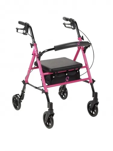 Drive Medical - rtl10261bc - Breast Cancer Awareness Adjustable Height Rollator Rolling Walker