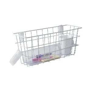 Briggs - DMI - From: 510-1085-1900 To: 510-1086-1900 -  16" x 15 1/2" x 7" universal walker basket. Attractive, white plastic coated basket attaches easily with 5 Velcro straps. Features plastic tray with a cup holder.