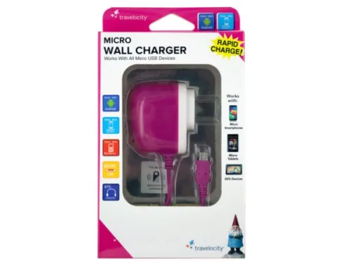 Kole Imports - EL175 - Travelocity Pink Micro Usb Wall Charger