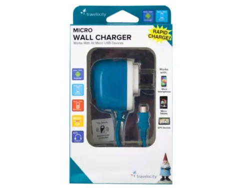 Kole Imports - EL176 - Travelocity Blue Micro Usb Wall Charger