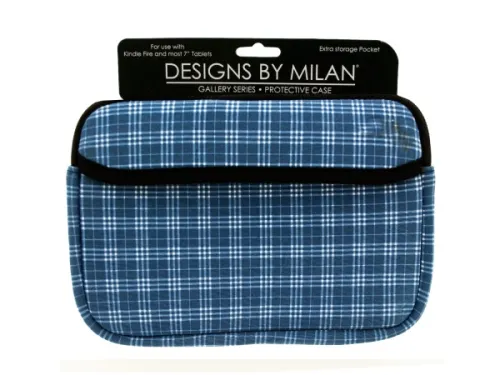 Kole Imports - EL325 - Small Protective Tablet Case With Blue Plaid Design