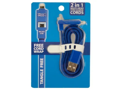 Kole Imports - EL522 - 2 In 1 Multi-head Iphone Sync/charge Cord