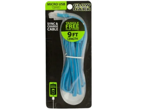 Kole Imports - EL699 - Glow In The Dark Flat Micro Usb Sync &amp; Charge Cable