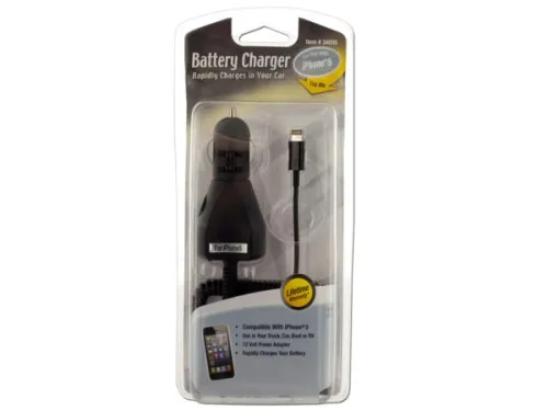 Kole Imports - EL836 - Black Iphone Car Charger With Cord