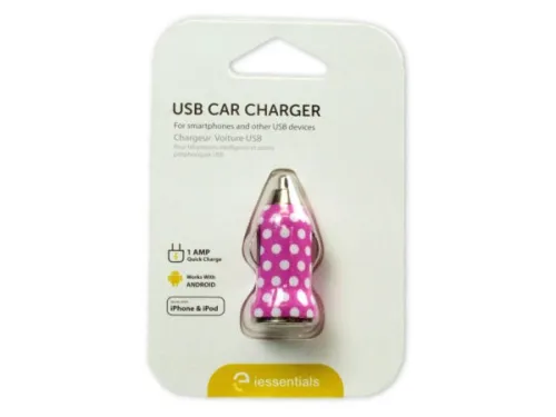 Kole Imports - EN086 - Iessentials Pink And White Polka Dot Usb Car Charger