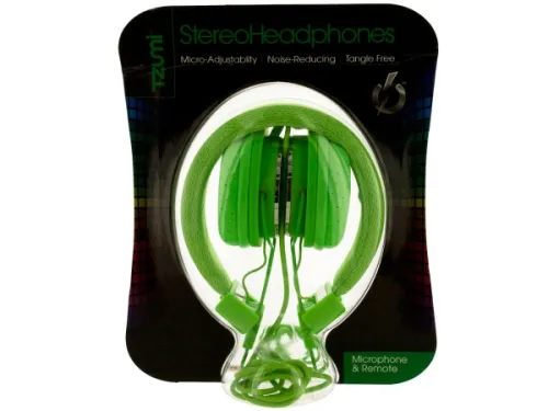 Kole Imports - OF918 - Green Foldable Headphones With Microphone &amp; Remote