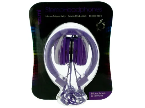 Kole Imports - OF920 - Purple Foldable Headphones With Microphone &amp; Remote
