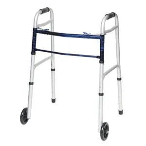 Professional Medical Imports - 1060HFBR - 2 Button Folding Walker with Wheels