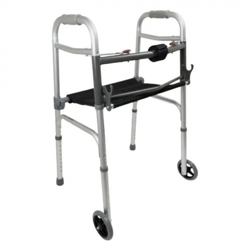 PMI - Professional Medical Imports - ProBasics - WKAAW2BST - ProBasics Two-Button Folding Walker with Wheels and Roll-Up Seat