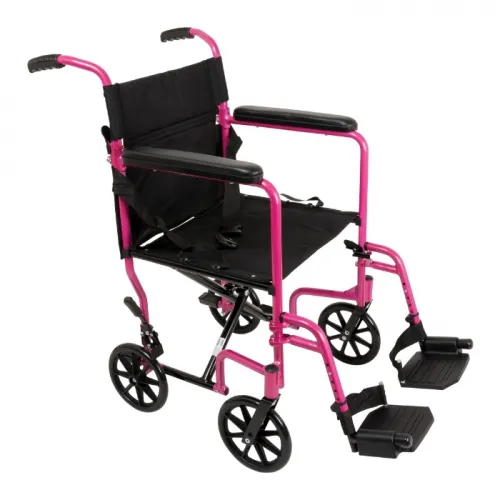 PMI - Professional Medical Imports - ProBasics - TCA1916PK - ProBasics Transport Chair Aluminum 19" Pink, with Swing Away Footrests.